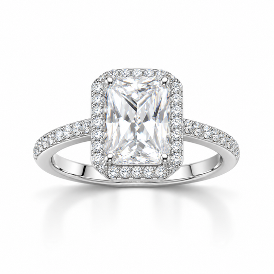 Rhodium Plated Rectangle CZ Halo Edge Ring 925 Silver 9x7mm Sizes 5-11