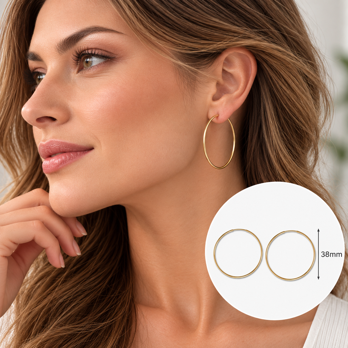 14/20 Gold Filled 38mm Endless Hoop Earrings 1.25mm Wide Minimalist