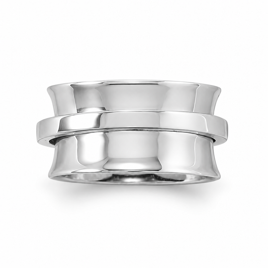 Meditation Spinner Ring Rhodium Plated 925 Silver Polished 11mm 2.5mm Sizes 6-10