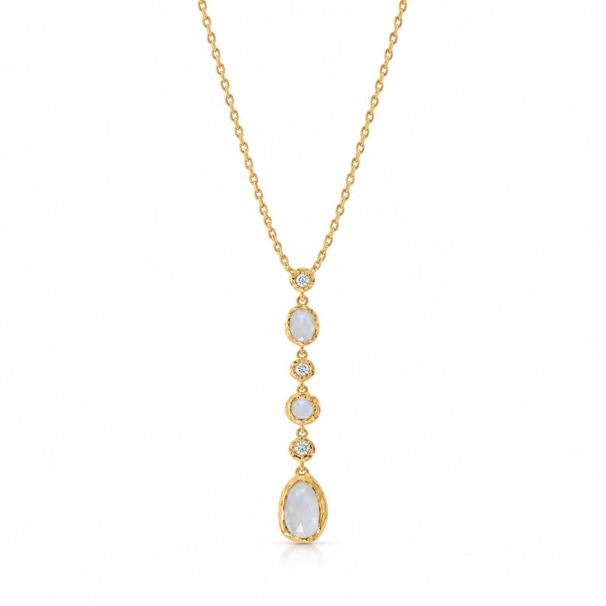 Rainbow Moonstone CZ Drop Necklace 14K Gold Plated 925 Silver 2in Drop 16+2in