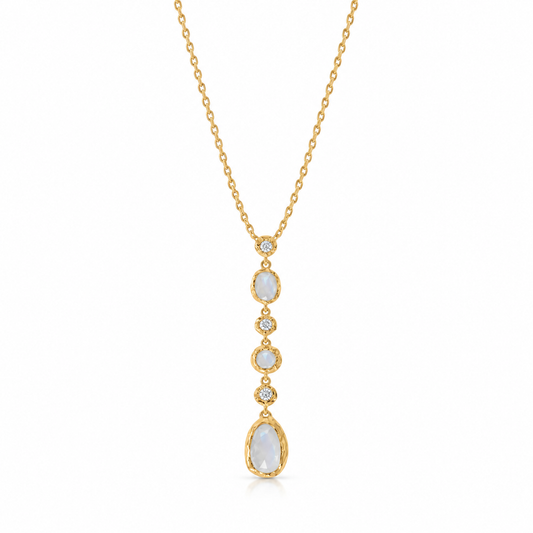 Rainbow Moonstone CZ Drop Necklace 14K Gold Plated 925 Silver 2in Drop 16+2in