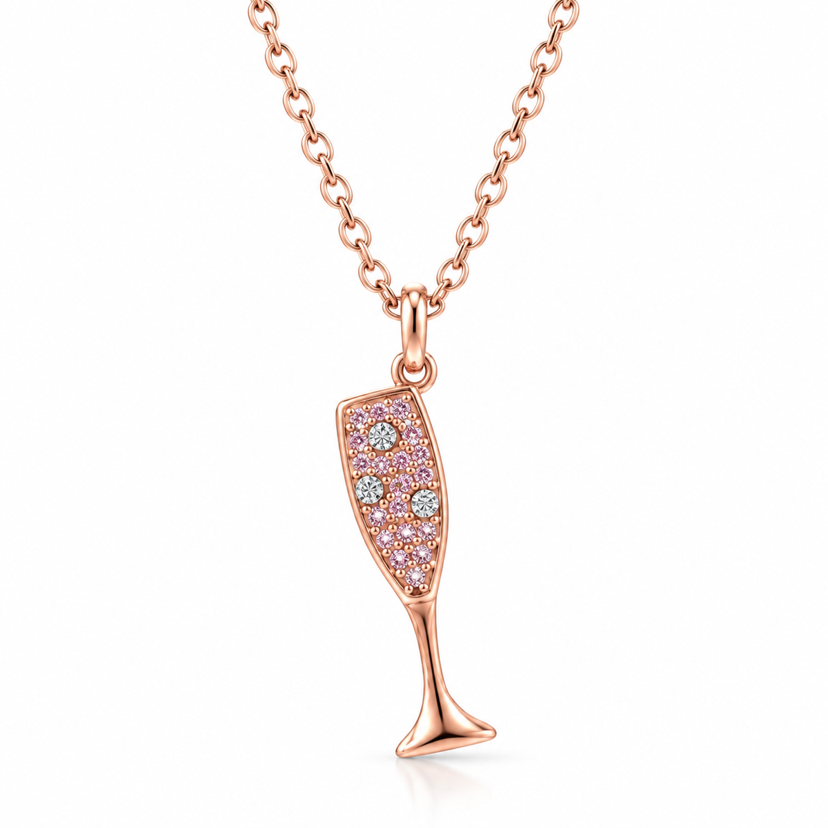 CZ Champagne Flute Charm Slider 14K Rose Gold Plated 925 Silver 4.3x15.9mm