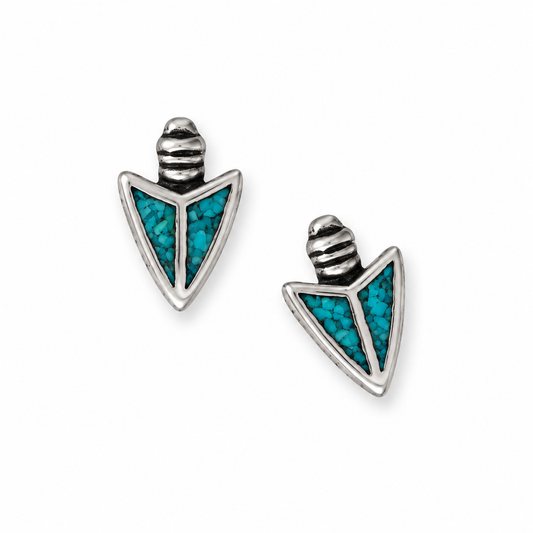 Oxidized Turquoise Chip Inlay Arrowhead Stud Earrings 925 Silver 8.6mm