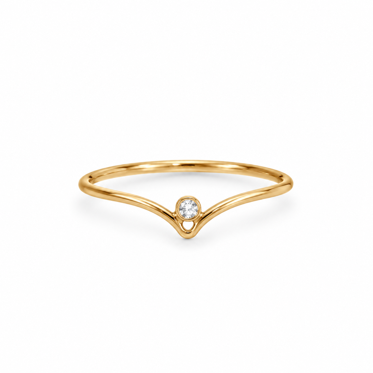 CZ V Design Ring 14/20 Gold Filled 2mm 3A CZ 1mm Band Sizes 5-8