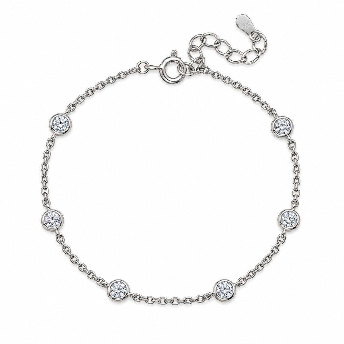 Bezel Set CZ Bracelet Rhodium Plated 925 Sterling Silver 4mm CZ 7+1in Ext