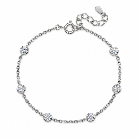 Bezel Set CZ Bracelet Rhodium Plated 925 Sterling Silver 4mm CZ 7+1in Ext
