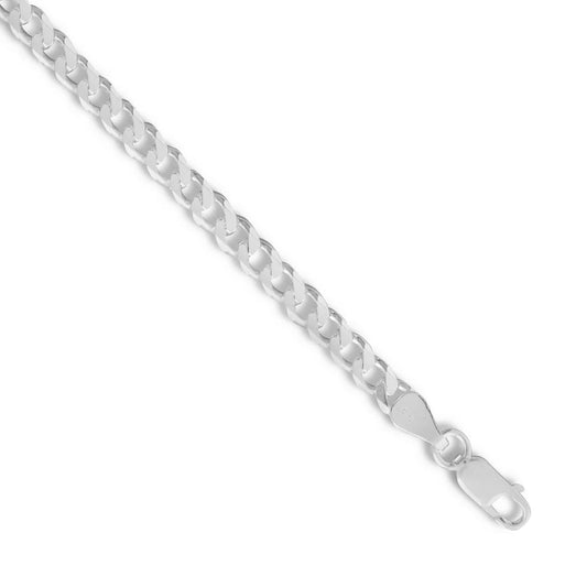 Beveled Curb Chain Necklace 925 Sterling Silver Lobster Clasp Italy 4.4mm