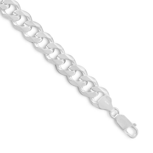 Beveled Curb Chain Necklace 925 Sterling Silver Lobster Clasp Italy 8.3mm