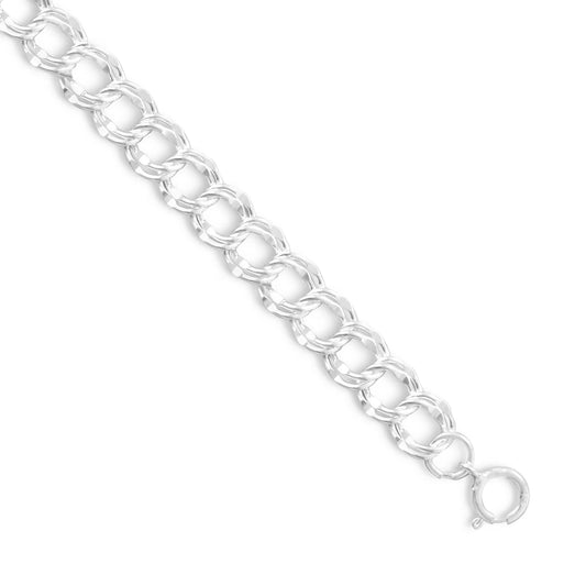 Medium Charm Bracelet 925 Sterling Silver Spring Ring Double Link 7.5mm