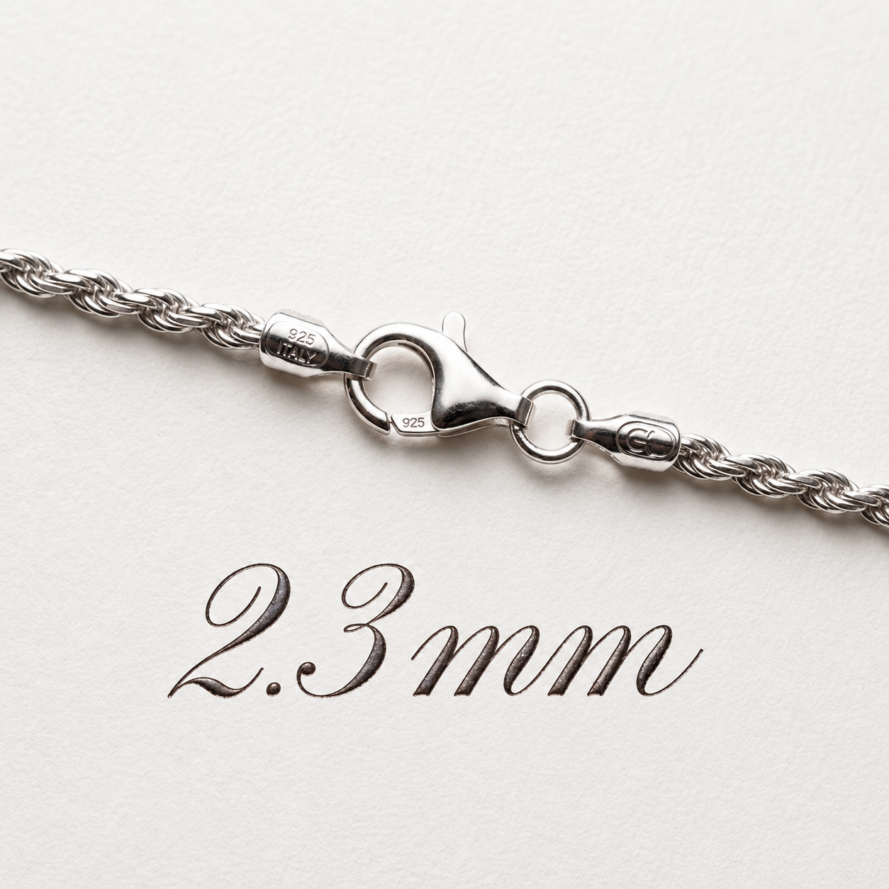 Diamond Cut Rope Chain Rhodium Plated 925 Sterling Silver Italy