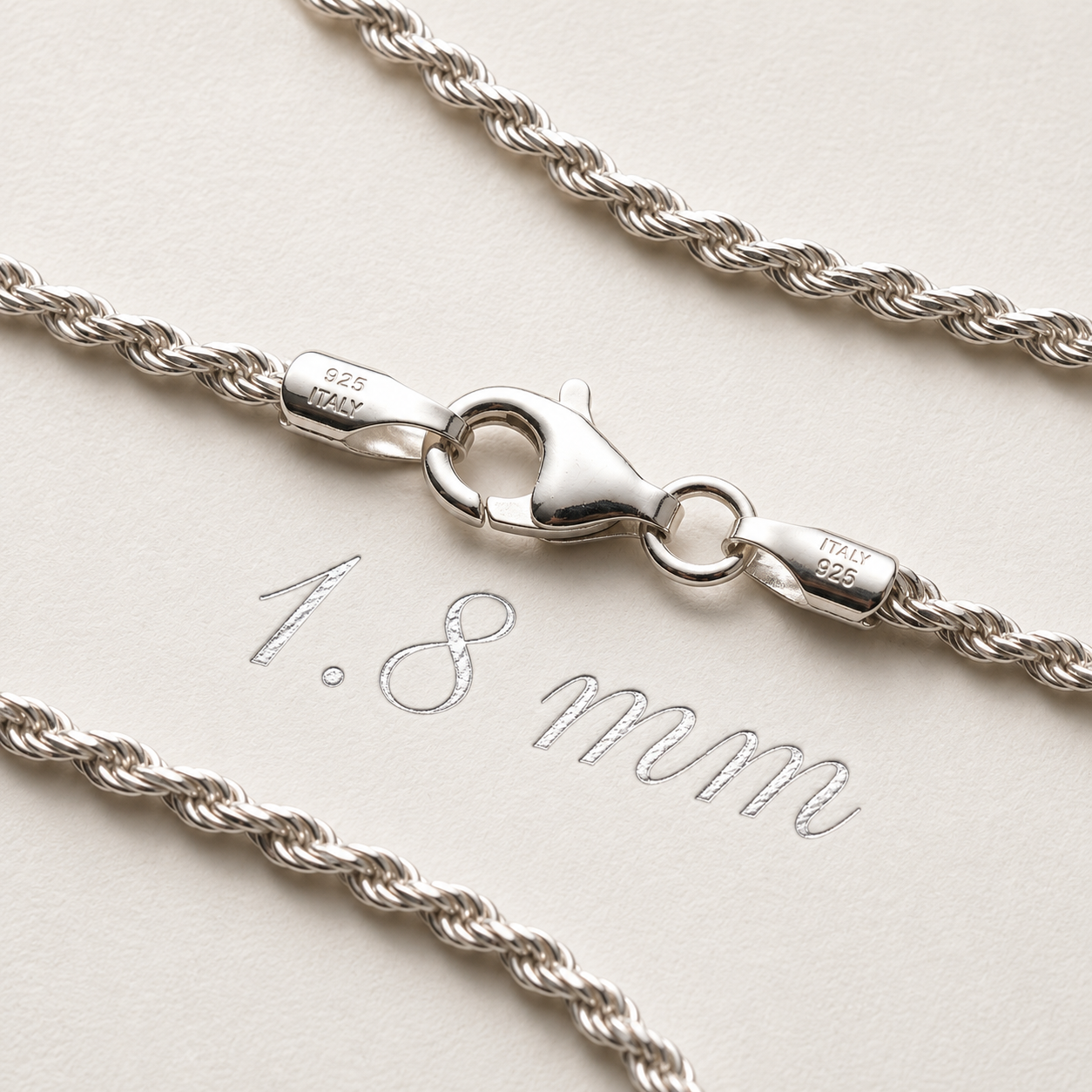 Diamond Cut Rope Chain Rhodium Plated 925 Sterling Silver Italy
