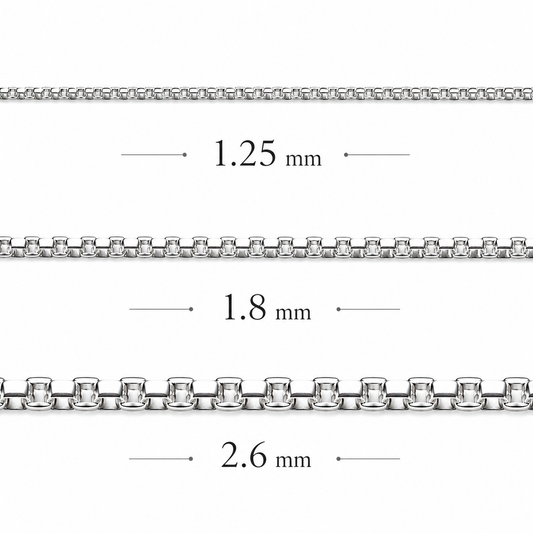 Half Round Box Chain Rhodium Plated 925 Sterling Silver Italy 1.25-2.6mm