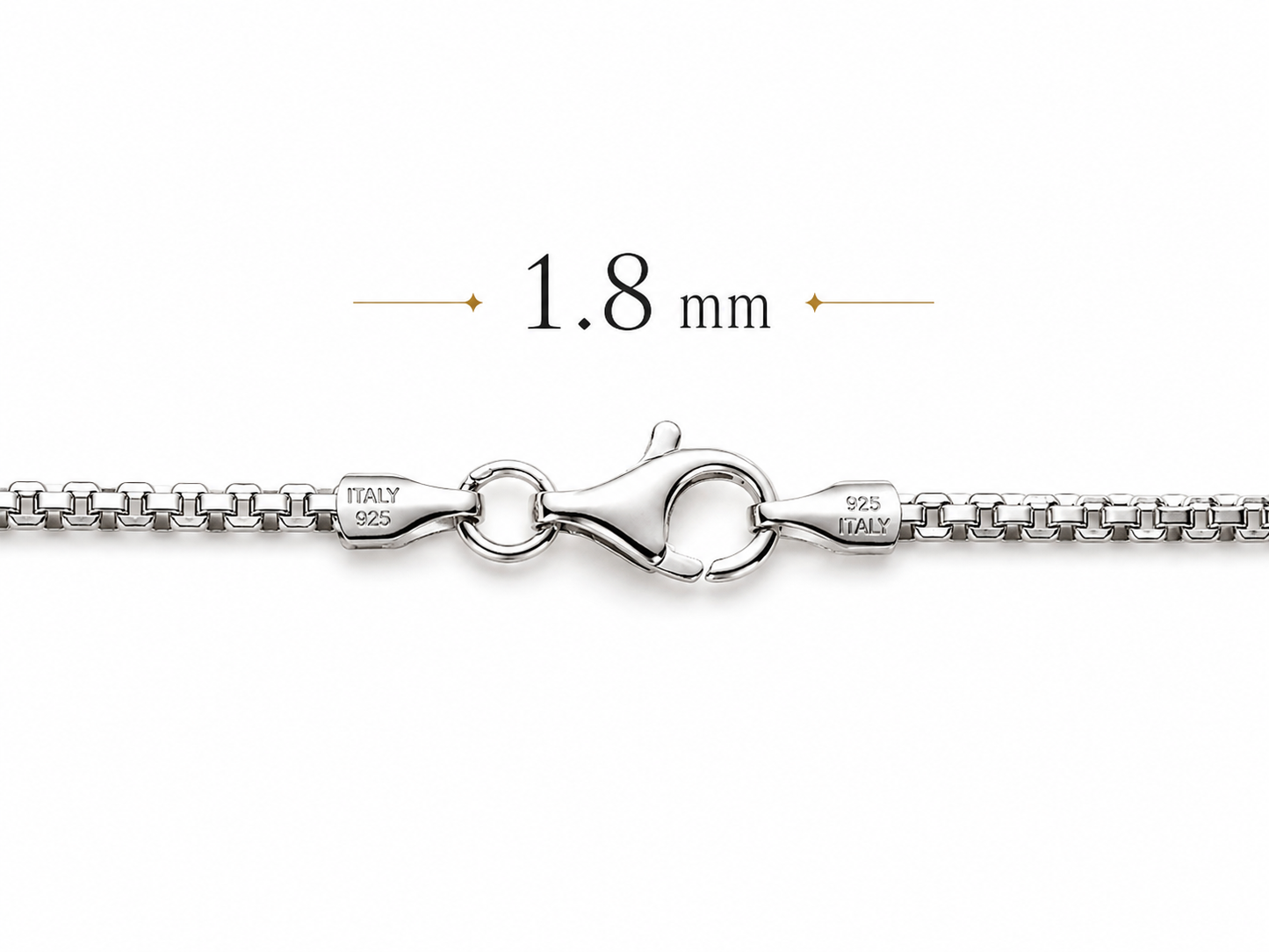 Half Round Box Chain Rhodium Plated 925 Sterling Silver Italy 1.25-2.6mm