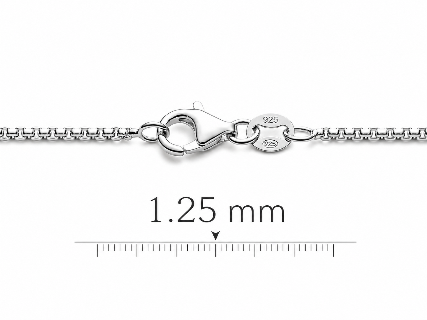 Half Round Box Chain Rhodium Plated 925 Sterling Silver Italy 1.25-2.6mm
