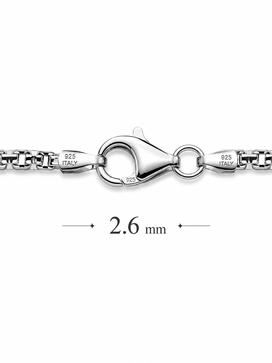 Half Round Box Chain Rhodium Plated 925 Sterling Silver Italy 1.25-2.6mm