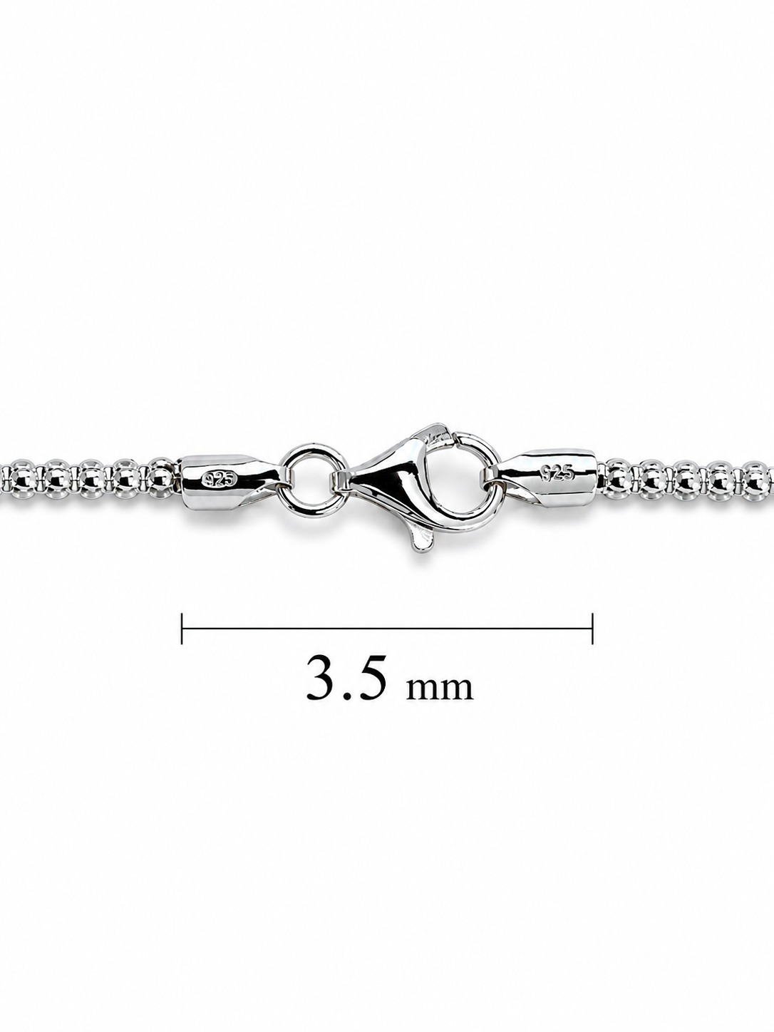 Popcorn Chain Necklace Rhodium Plated 925 Sterling Silver Italy 1.4-3.5mm