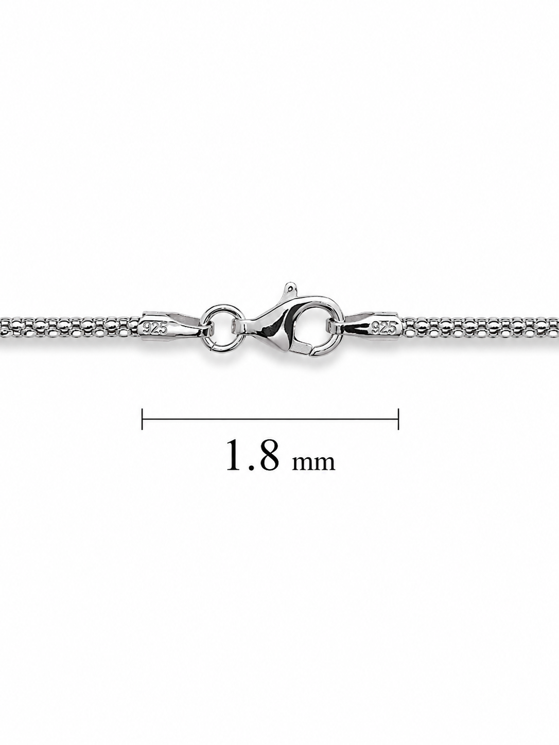 Popcorn Chain Necklace Rhodium Plated 925 Sterling Silver Italy 1.4-3.5mm