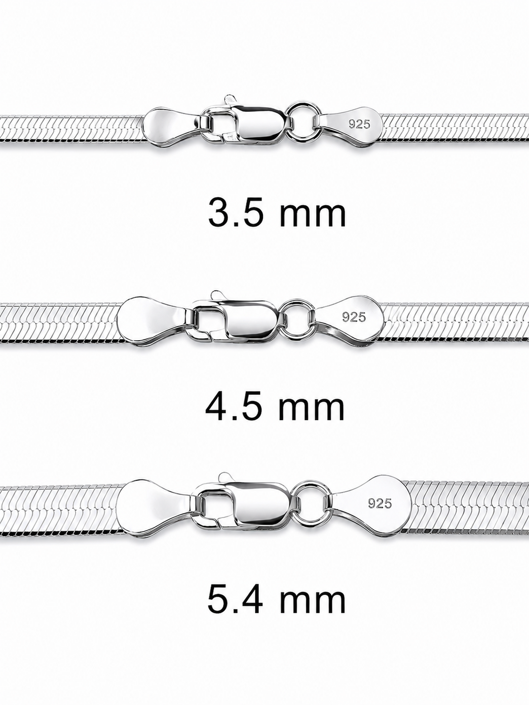 Magic Flex Herringbone Chain Rhodium Plated 925 Sterling Silver Italy 3.5-5.4mm