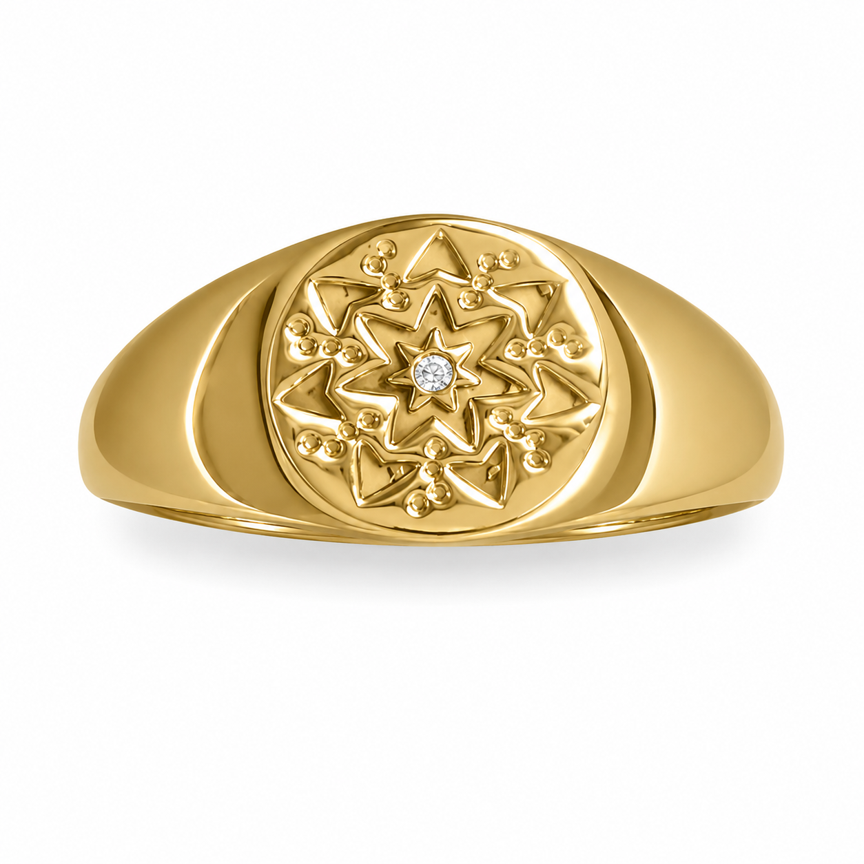 Round CZ Star Ring 14K Gold Plated 925 Sterling Silver 9.4mm Tapered Sizes 5-9
