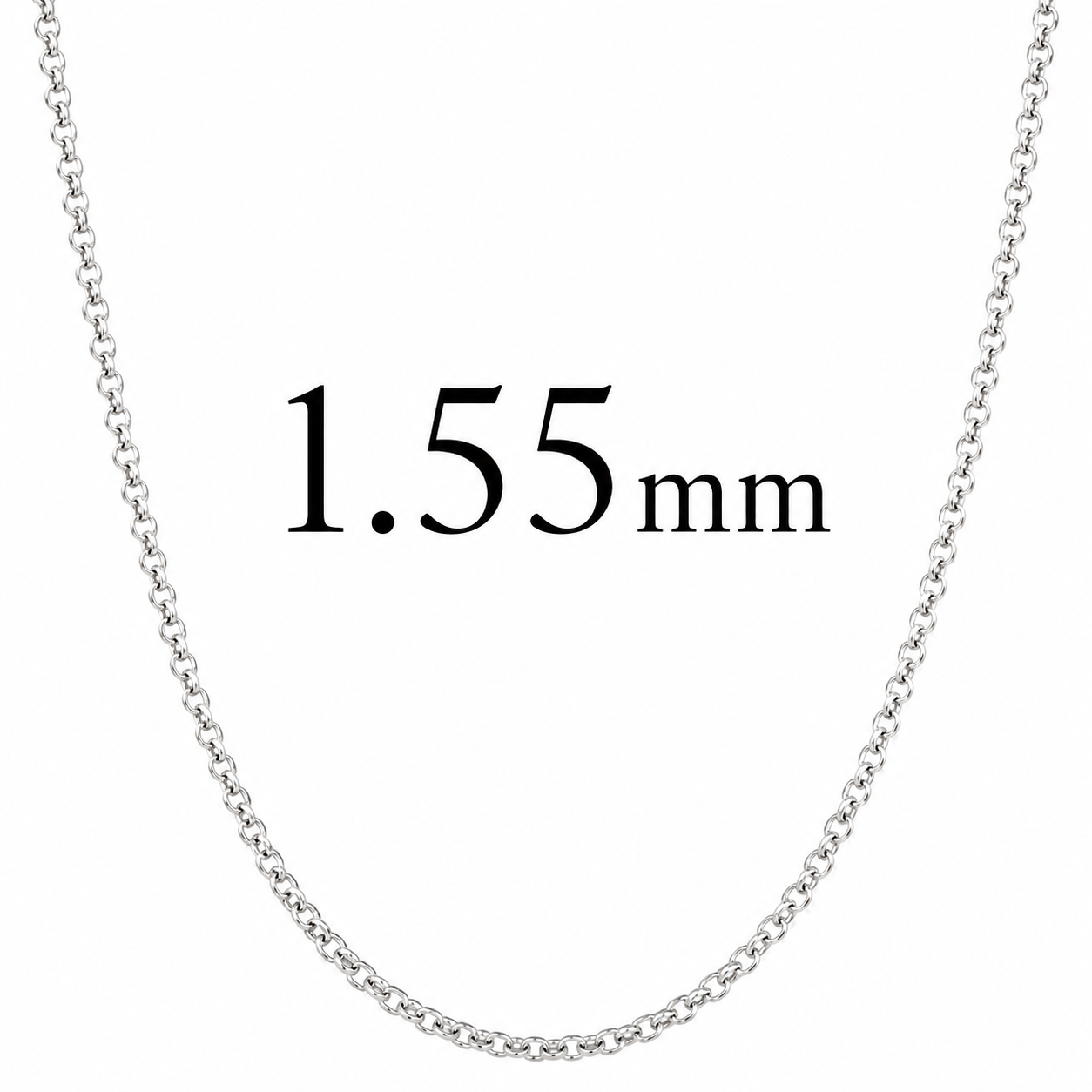 Cable Chain Rhodium Plated 925 Sterling Silver Italy 1.55mm 20"