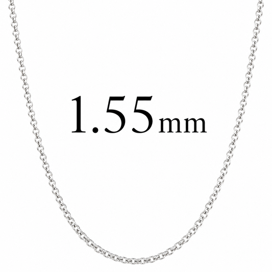 Cable Chain Rhodium Plated 925 Sterling Silver Italy 1.55mm 20"