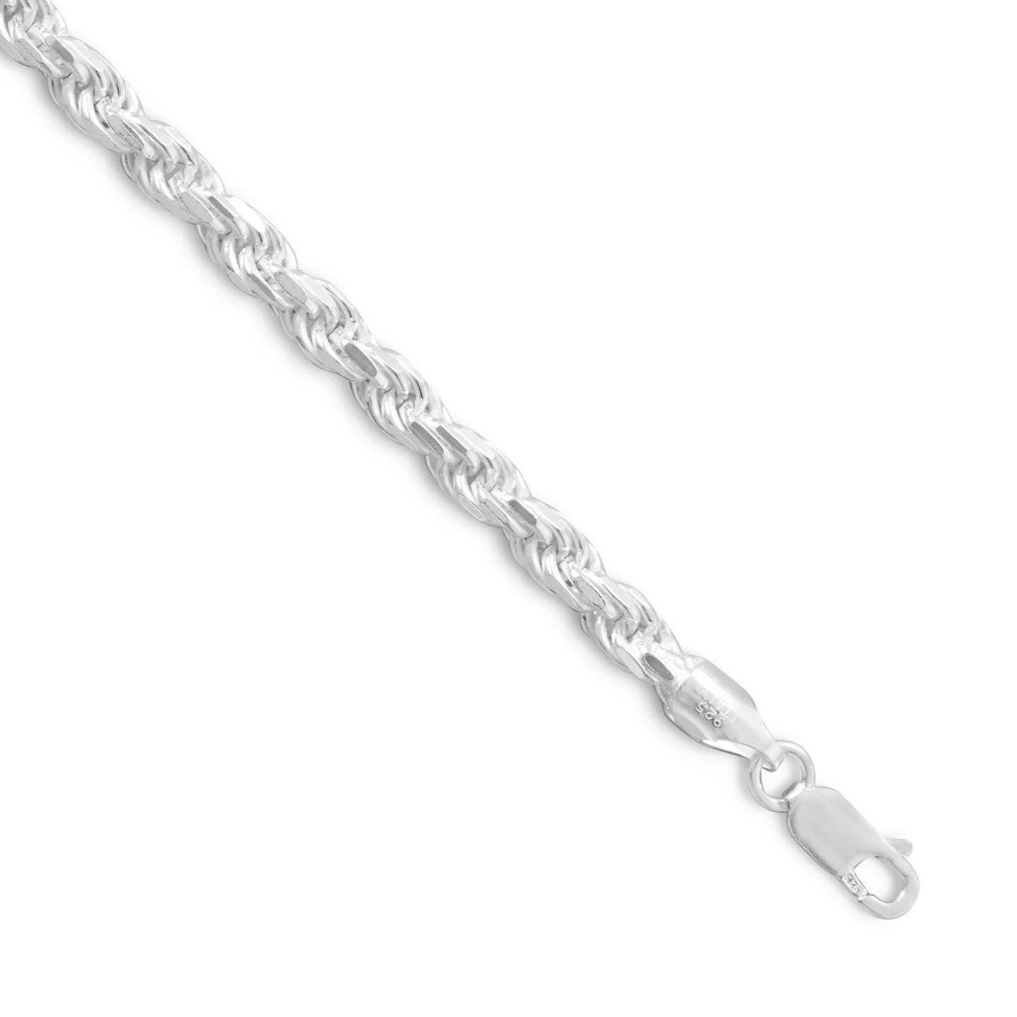 Diamond Cut Rope Chain Necklace 925 Sterling Silver Lobster Clasp Italy 4.4mm