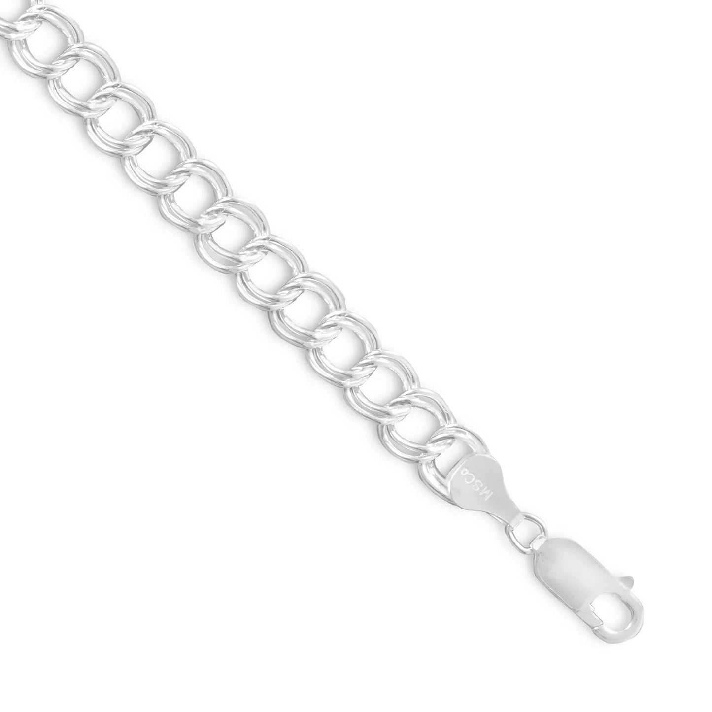 Diamond Cut Charm Bracelet 925 Sterling Silver Lobster Clasp Double Link 7mm