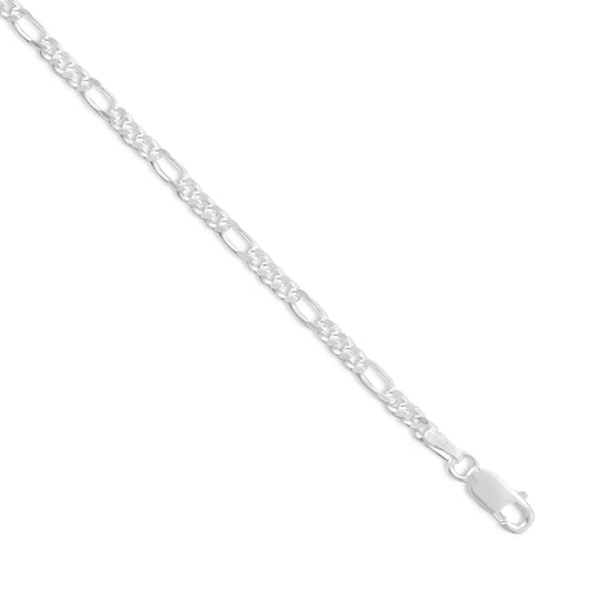 Figaro Chain Necklace 925 Sterling Silver Lobster Clasp Italy 3+1 2.8mm