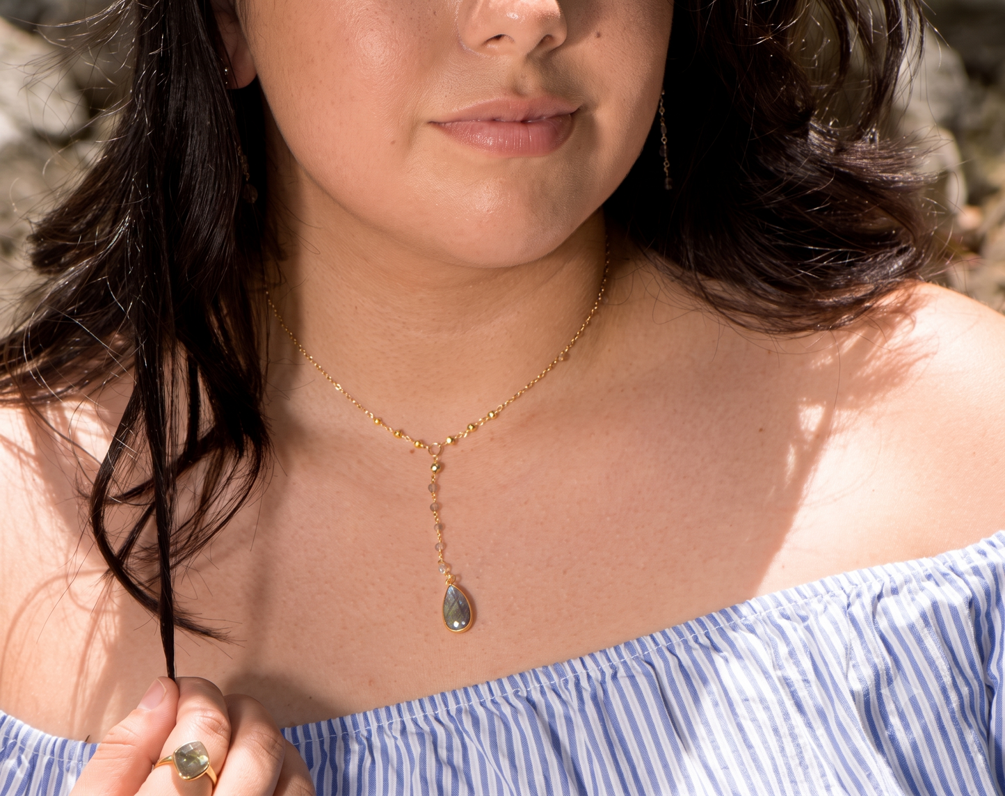 Labradorite Gold Pyrite Drop Necklace 14/20 Gold Filled 925 Silver 16in