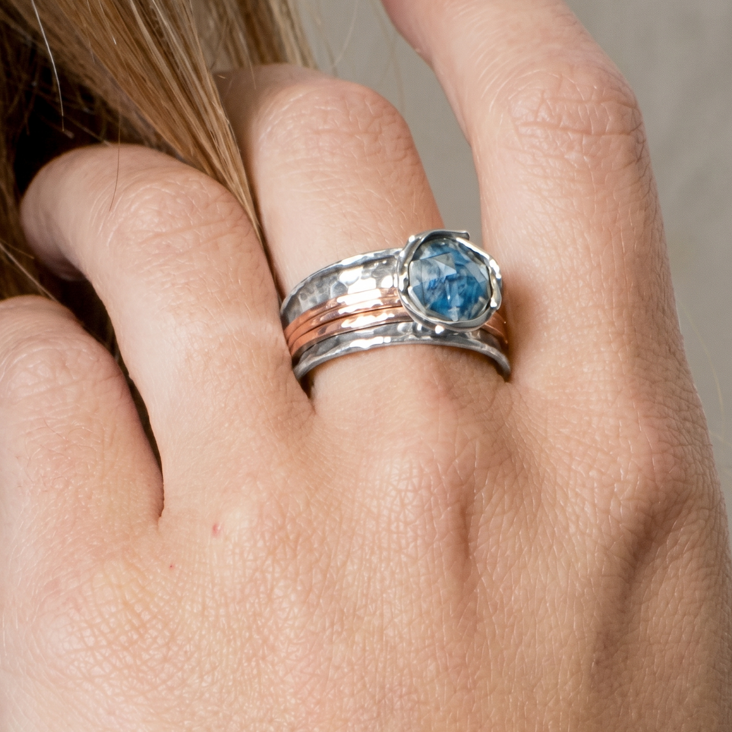 Meditation Spinner Roman Glass Ring 925 Rose Gold Silver Certified Sizes 6-10