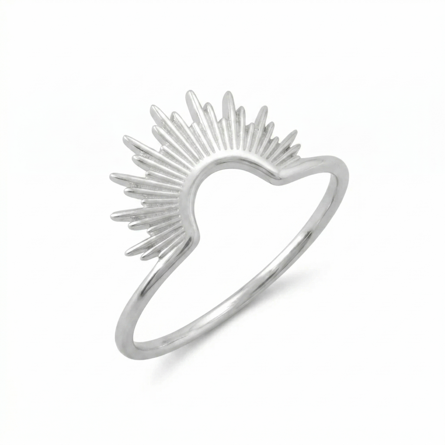 Shiny Silver Sunburst Ring 925 Sterling Silver 1.2mm Band Stackable Sizes 5-9