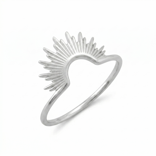 Shiny Silver Sunburst Ring 925 Sterling Silver 1.2mm Band Stackable Sizes 5-9