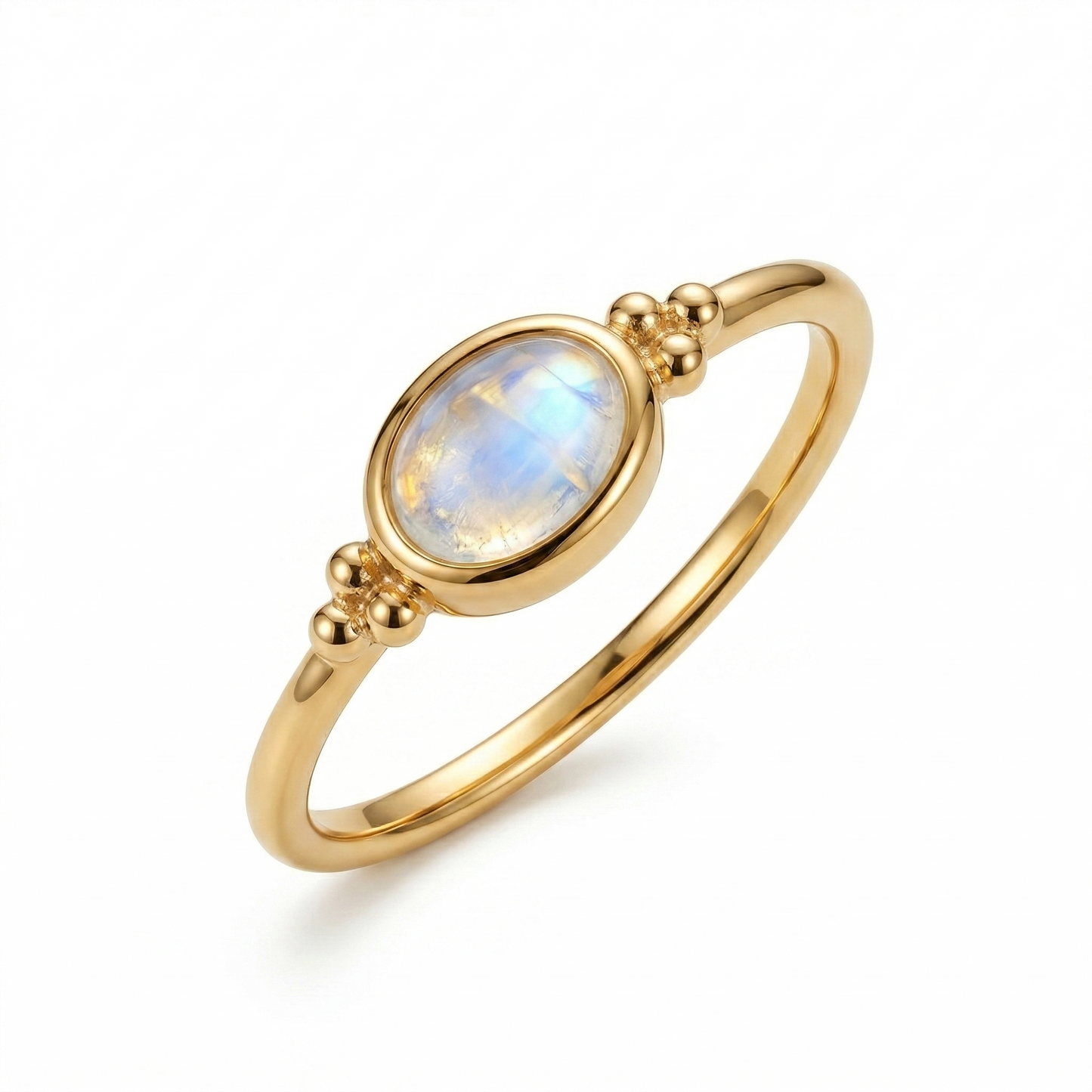 Dainty Rainbow Moonstone Ring 14K Gold Plated 925 Silver 6x4mm Sizes 4-9