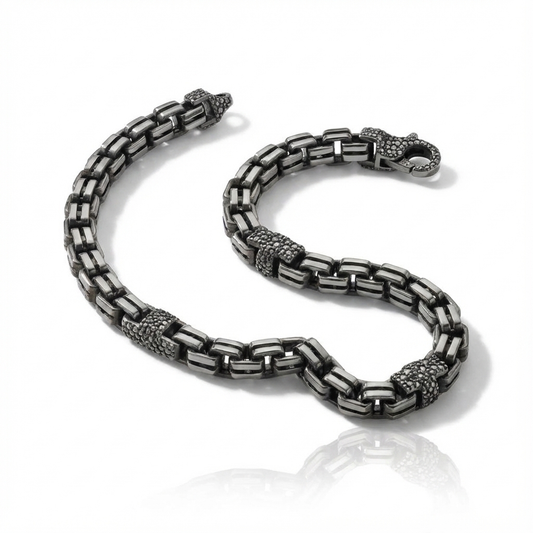 Black Ruthenium Box Chain Bracelet - Italian Sterling Silver - Kai Jewelry Store
