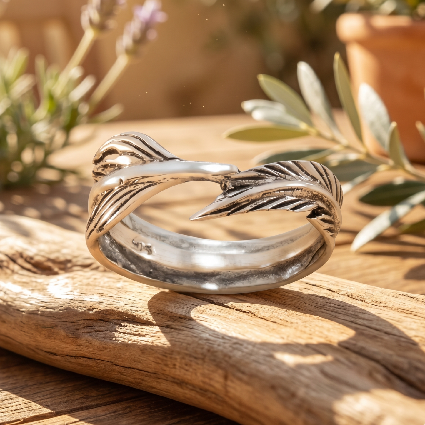 Light as a Feather Wrap Ring 925 Oxidized Silver Graduated Band Sizes 5-10