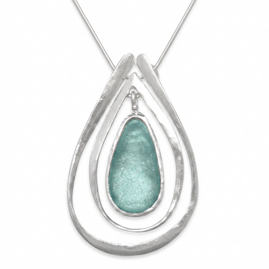 Ancient Roman Glass Cutout Design Necklace 925 Sterling Silver 47x31mm 18 Inch