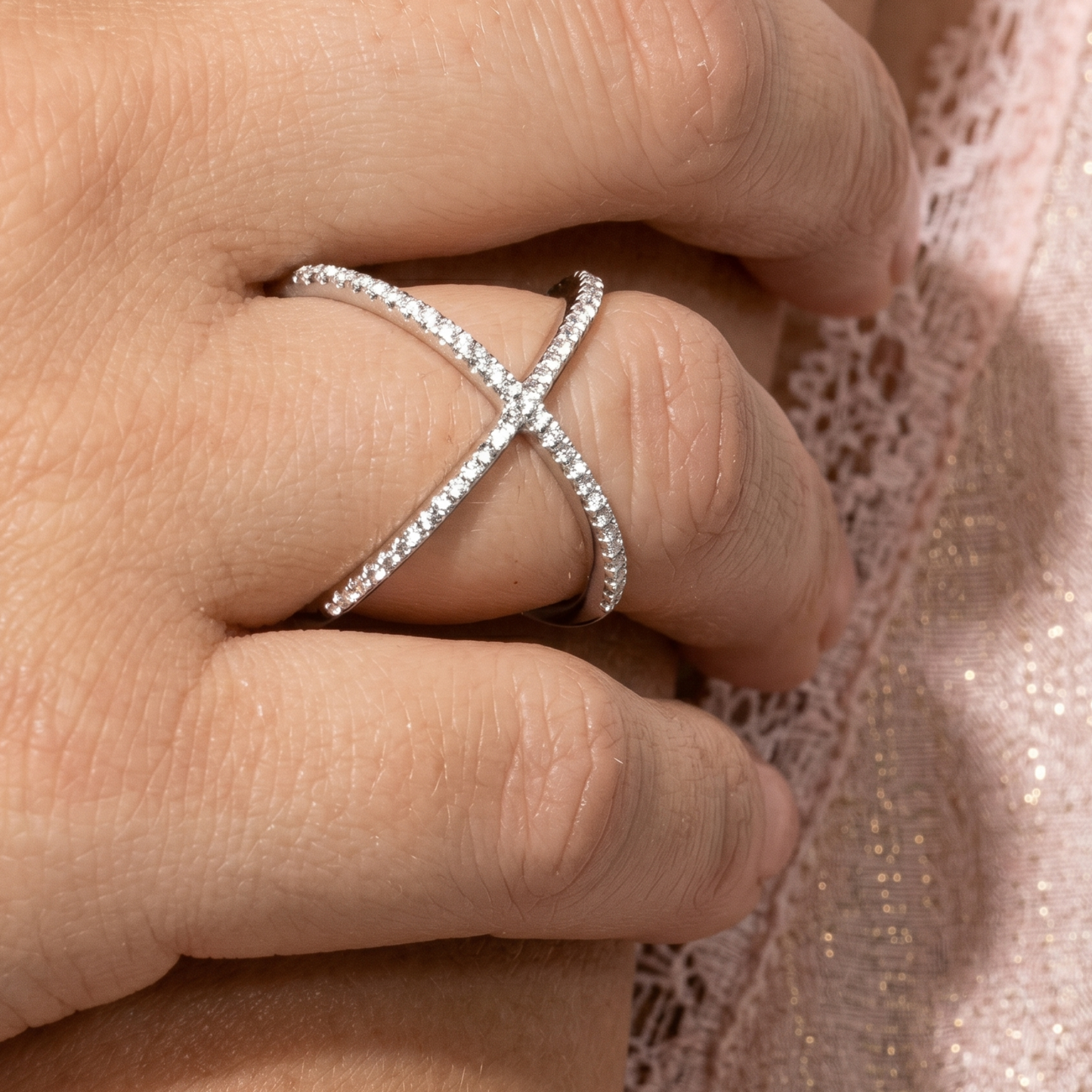 Criss Cross X Ring 925 Rhodium Plated Signity CZ Statement 20mm Sizes 5-9