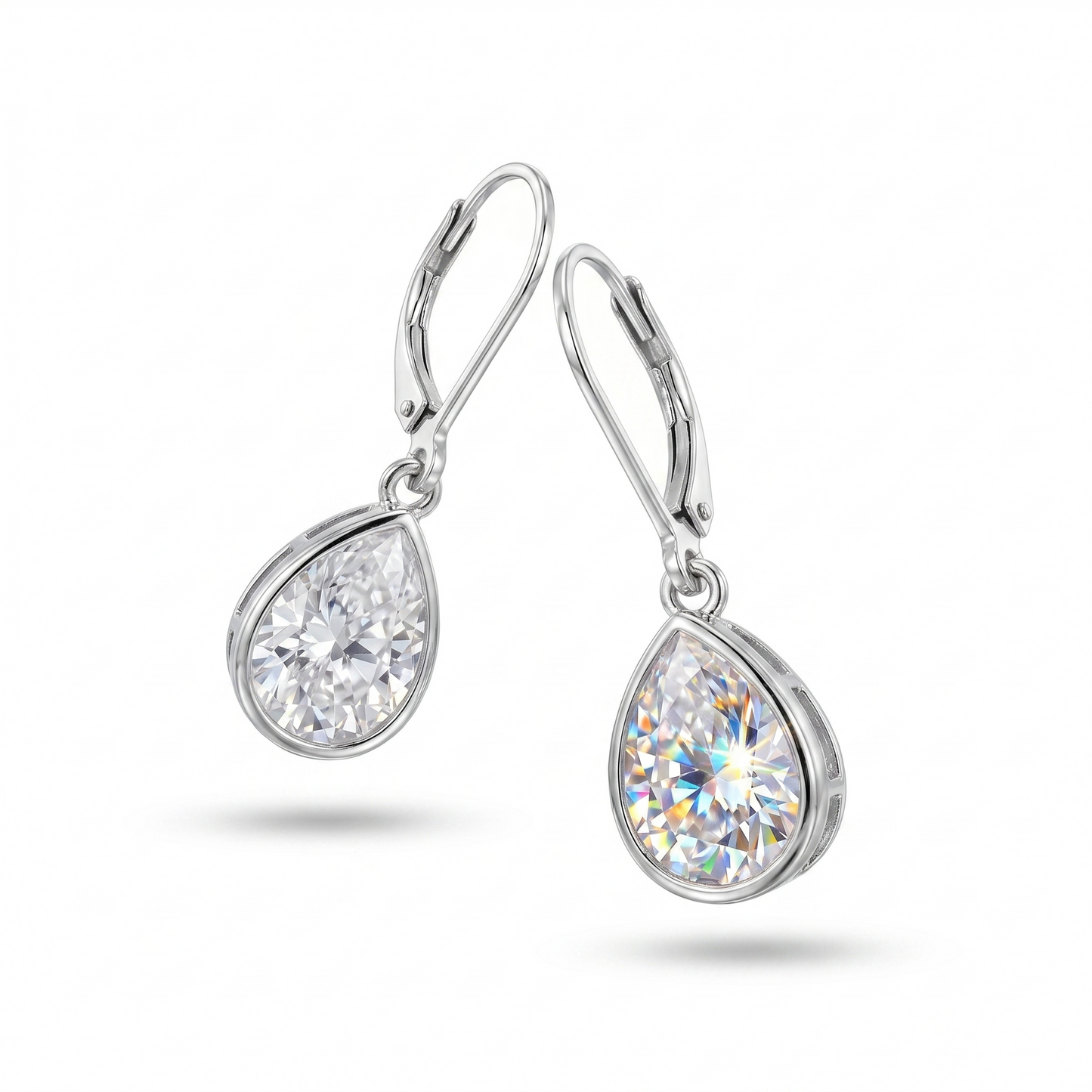 Clear CZ Pear Shape Drop Earrings Rhodium Plated 925 Sterling Silver Lever Back