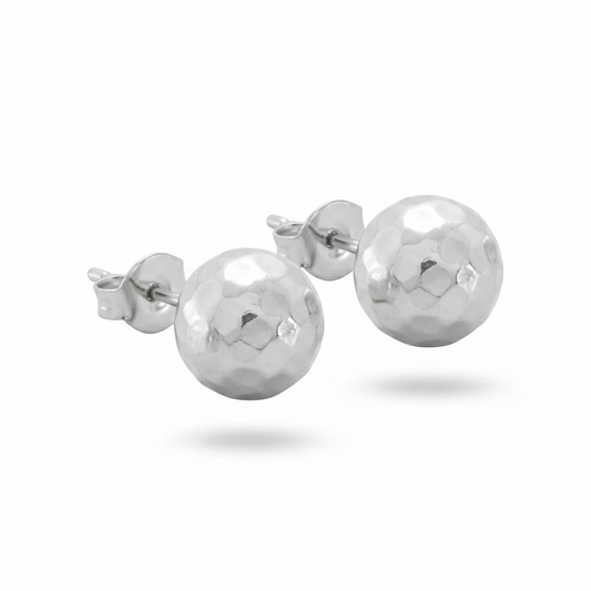 Hammered Ball Stud Earrings 925 Sterling Silver 10mm