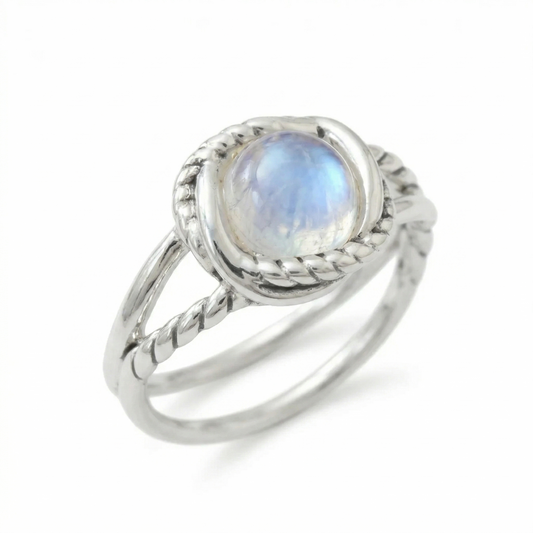 Oxidized Criss Cross Double Band Rainbow Moonstone Ring 925 Silver 7mm Sizes 5-9