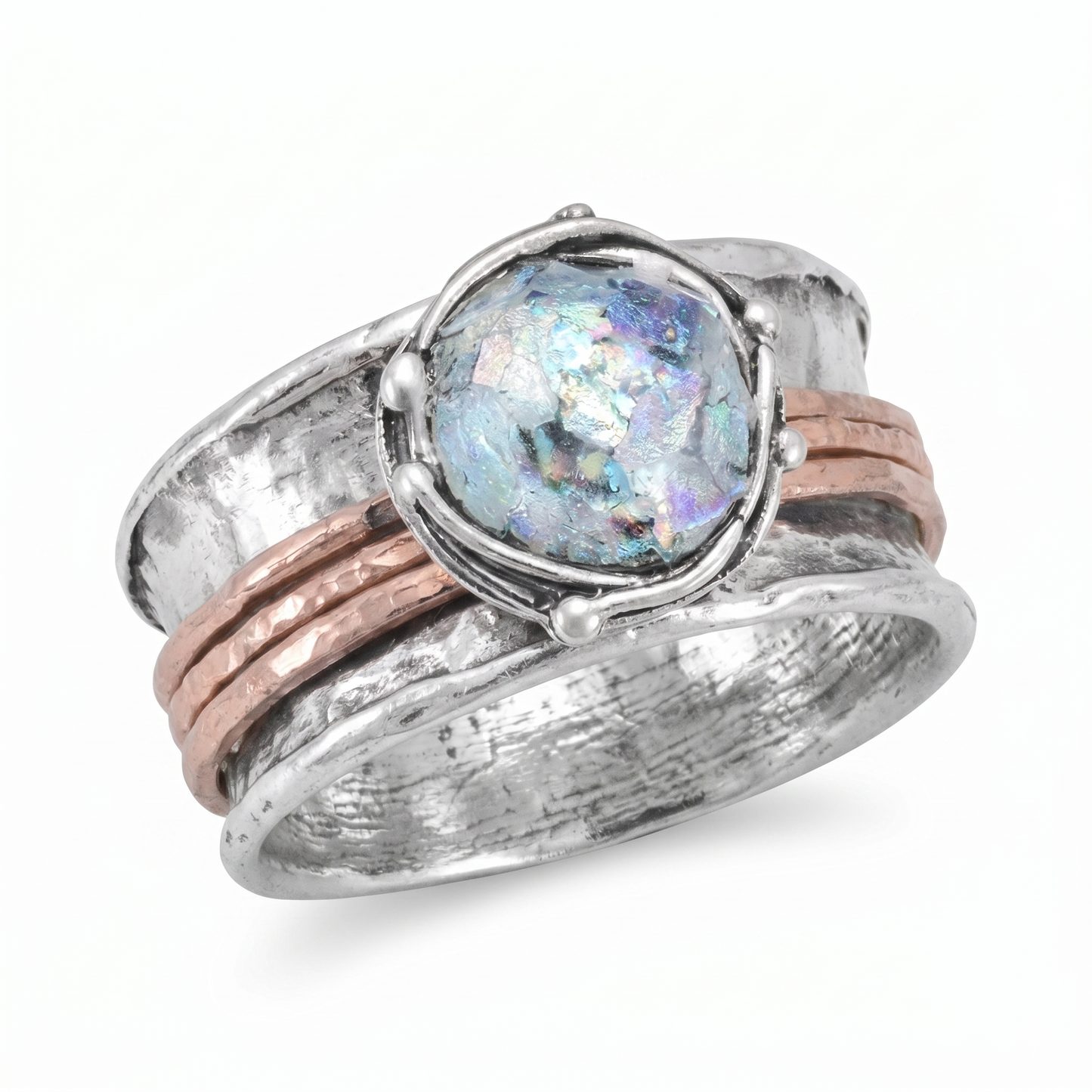 Meditation Spinner Roman Glass Ring 925 Rose Gold Silver Certified Sizes 6-10