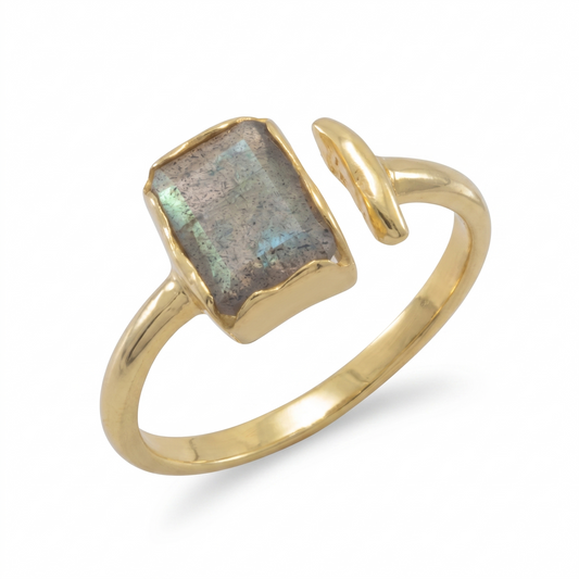 Northern Lights Labradorite Ring 925 14K Gold Plated Split Band Sizes 5-9