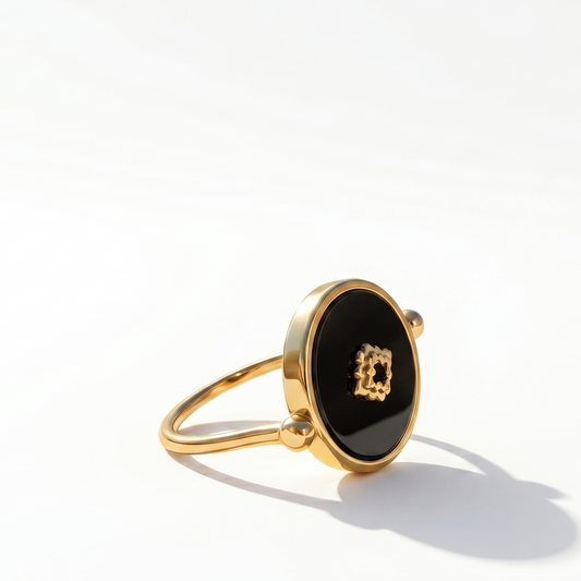 Reversible Black Onyx Mother of Pearl Ring 14K Gold Plated 925 Silver Sizes 6-9