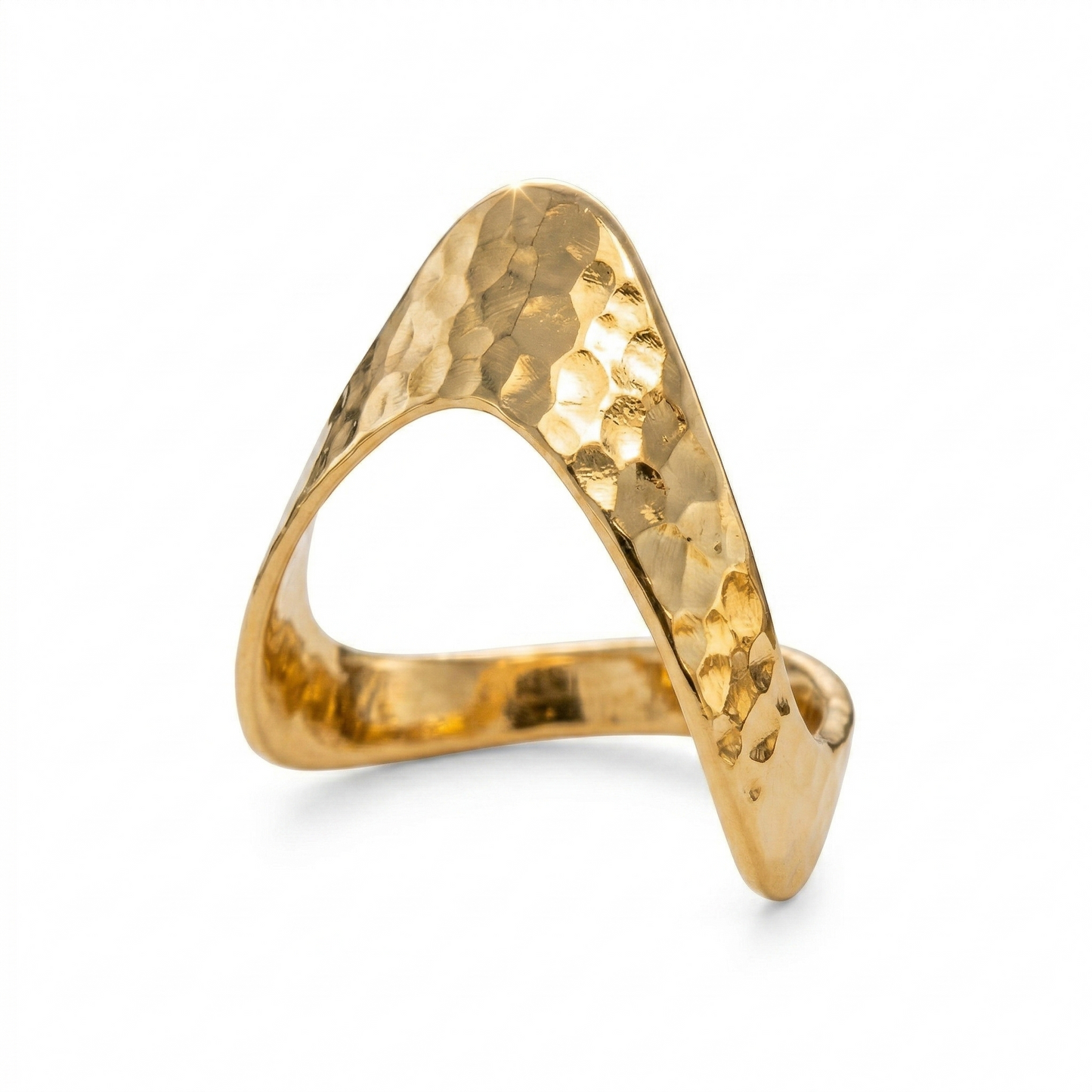 Hammered Chevron V Ring 14K Gold Plated 925 Silver Graduate Band Sizes 6-11