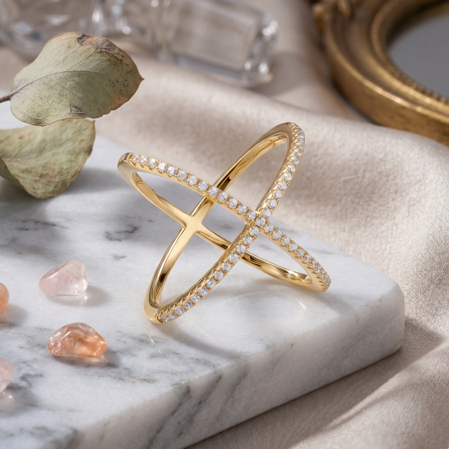 Criss Cross X Ring 925 18K Gold Plated Signity CZ Statement 20mm Sizes 5-9