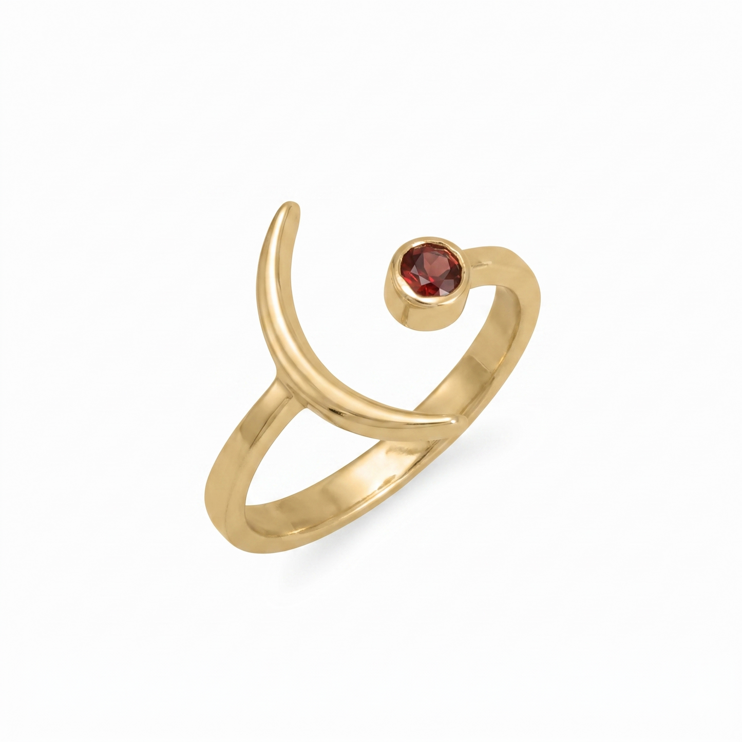 Gold Plated Crescent Moon Garnet Ring 925 Sterling Silver 3mm Garnet Sizes 6-9