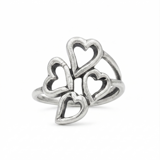 Oxidized Stacked Heart Outline Ring 925 Sterling Silver 19.5x15.2mm Sizes 6-9
