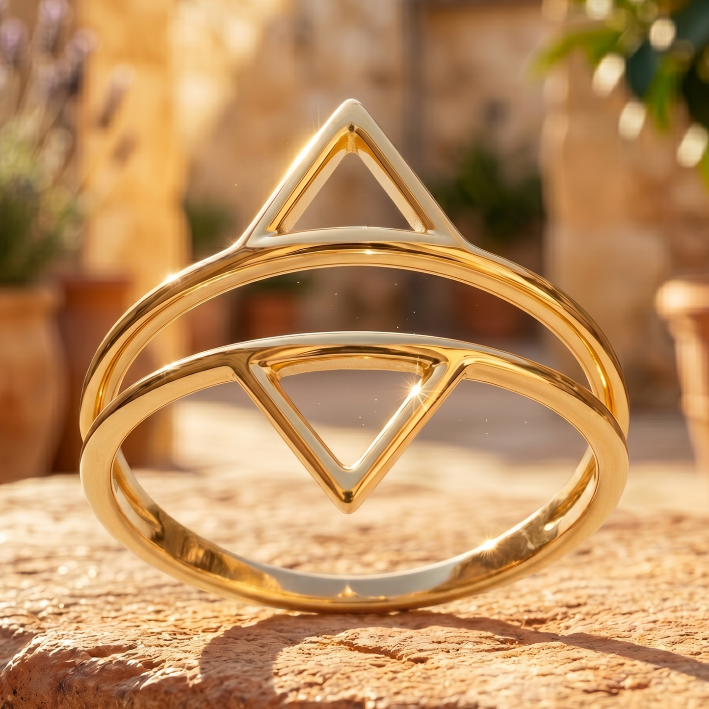 Sacred Geometry Double Triangle Ring 925 14K Gold Plated 17.5mm Sizes 5-9