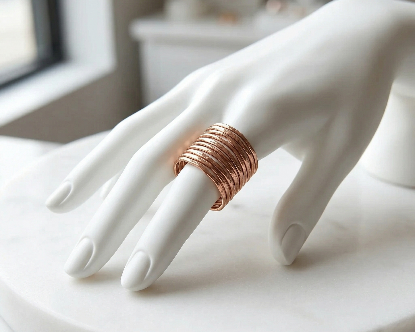 Rose Gold Wire Wrapped Ring 925 Sterling Silver 10 Row Handmade Sizes 6-10