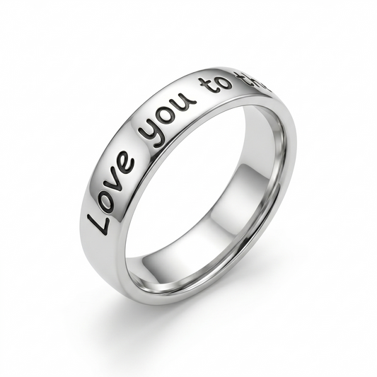 Love You to the Moon and Back Ring 925 Sterling Silver 4.5mm Band Sizes 4-11